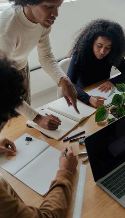 A group of busy people working together