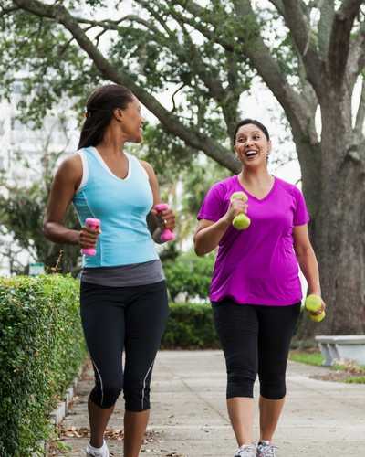 Two women exercising together and using accountability partners to help good habits stick Two women exercising together and using accountability partners to help good habits stick