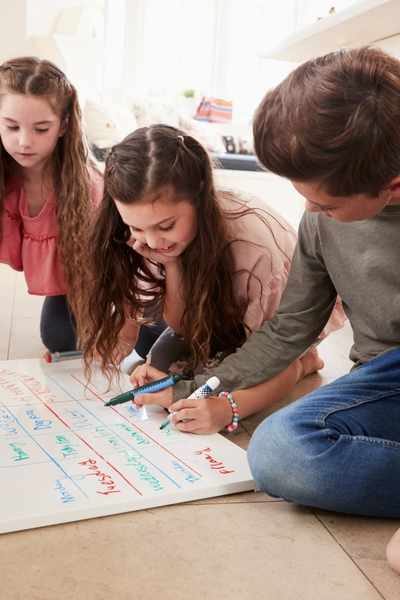 3 children using a shared calendar and chore chart to help with struggles with executive functioning 3 children using a shared calendar and chore chart to help with struggles with executive functioning